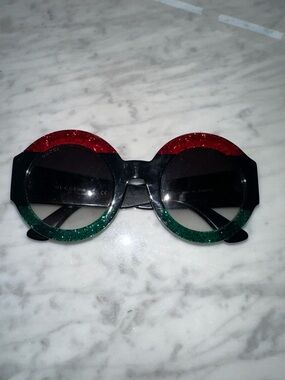 Gucci Round Sunglasses with Red & Green Glitter Accents